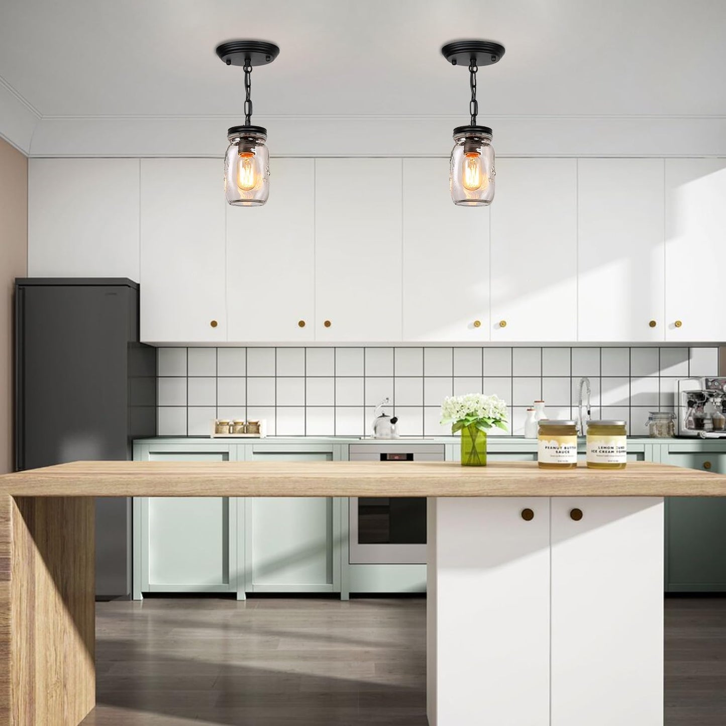 1-5 Light Glass Mason Jar Pendant Light Fixture