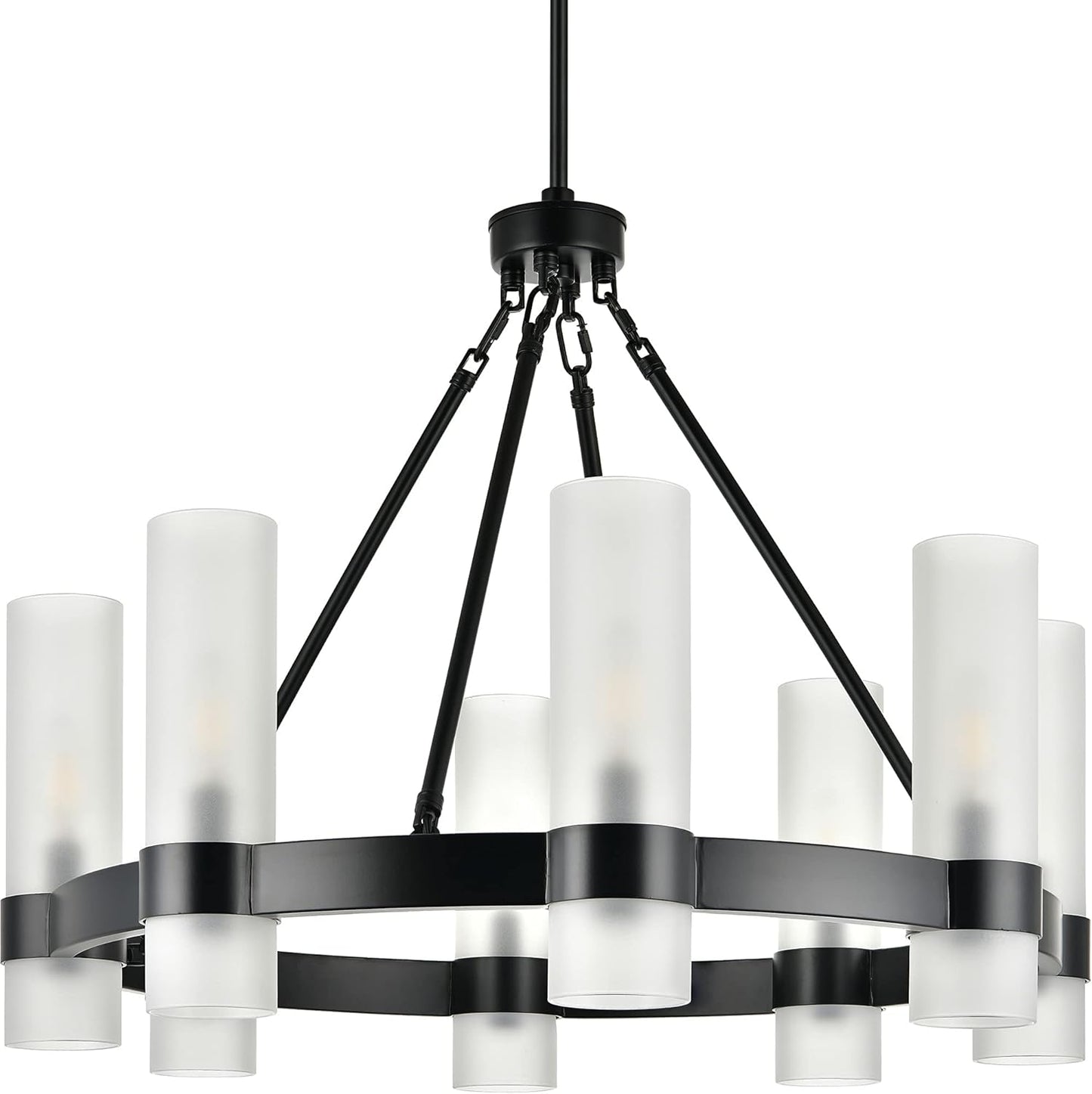 Teramo Gold Chandelier Dining Room Light Fixture Small Wagon Wheel Chandelier round Industrial Modern Farmhouse Chandeliers for Dining Room Foyer, Clear Glass, UL Listed