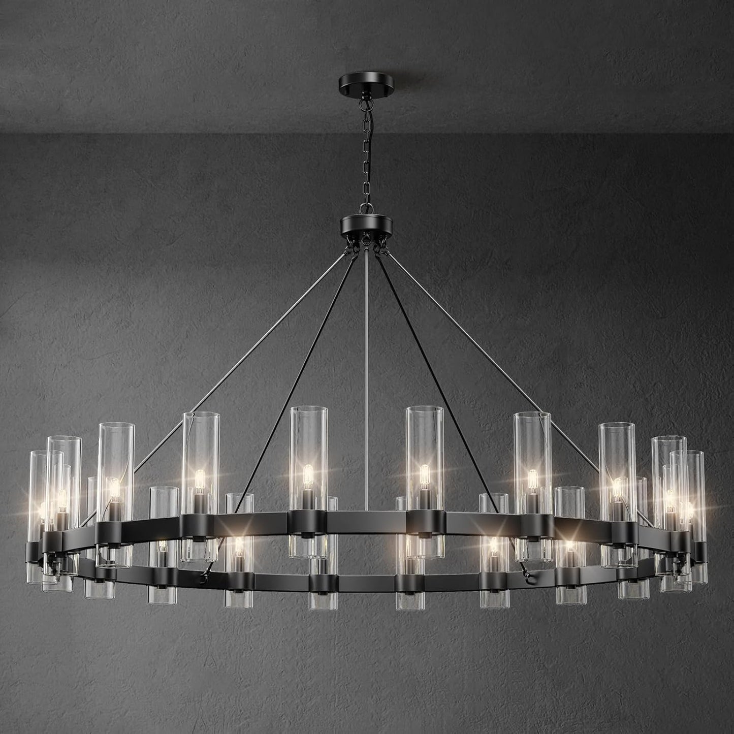 60 Inch Large Black Wagon Wheel Chandelier