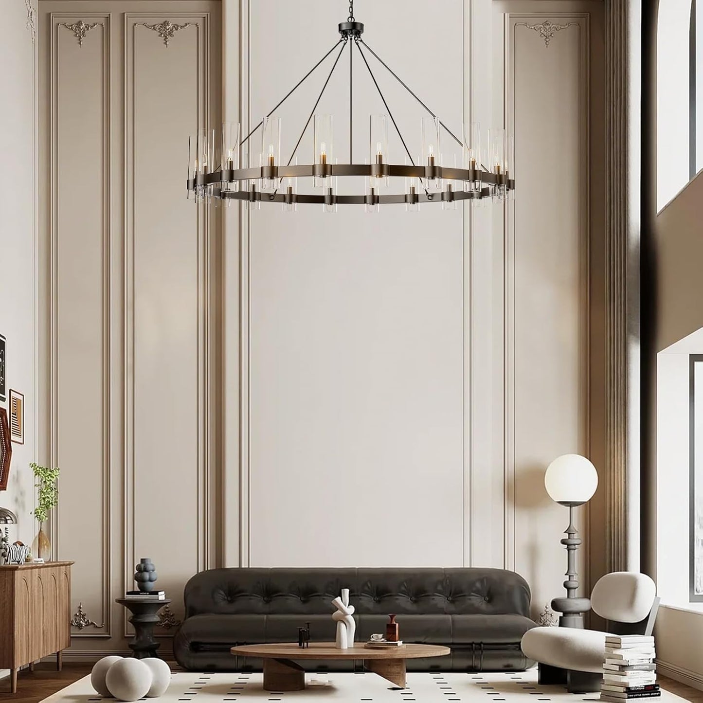 60 Inch Large Black Wagon Wheel Chandelier