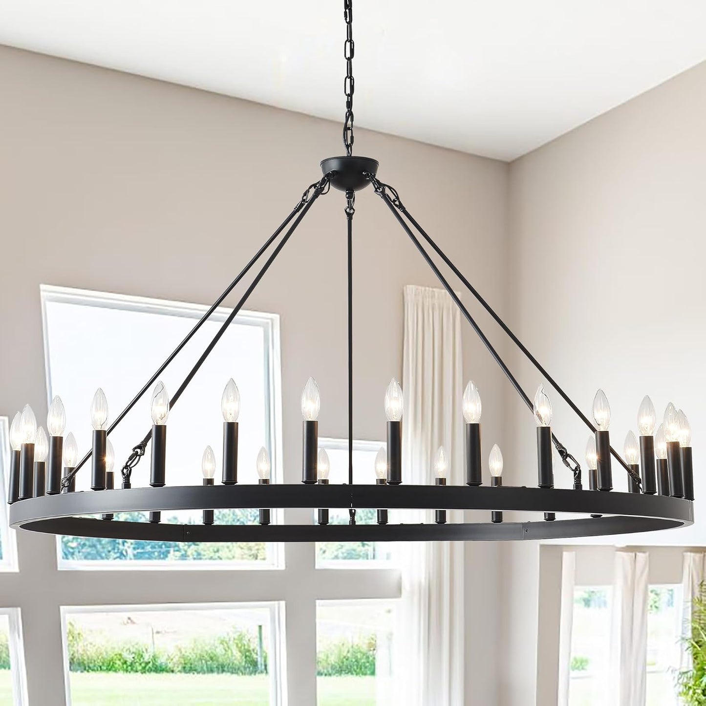 53 Inch Large Black Wagon Wheel Farmhouse Chandelier