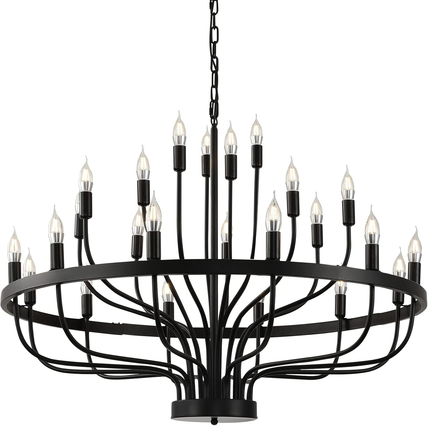 24 Light Black Candle Wagon Wheel Chandelier