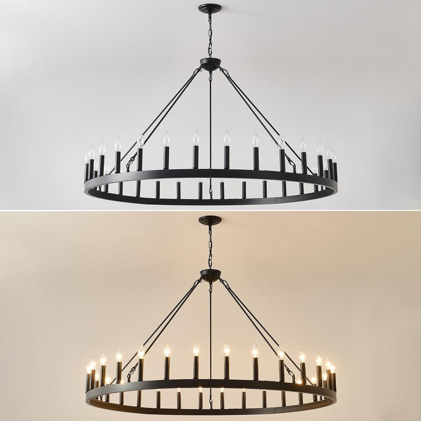 53 Inch Large Black Wagon Wheel Farmhouse Chandelier