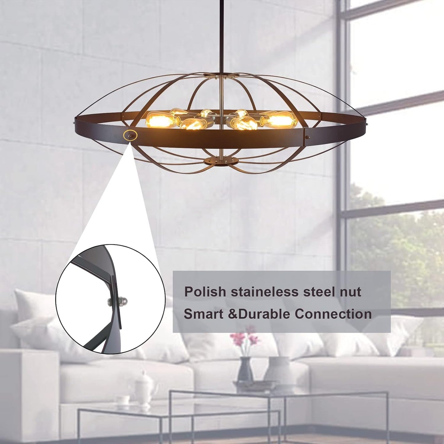 40" Farmhouse Chandelier for High Ceilings