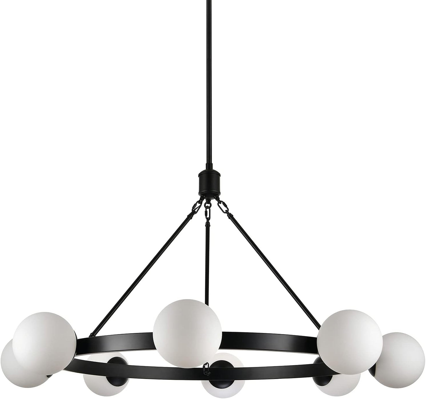 Caserti 5 Light Black Chandelier Light Fixture Mid Century Modern Globe round Chandeliers for Dining Room over Table Living Room Foyer Wagon Wheel Chandelier, Clear Glass UL Listed