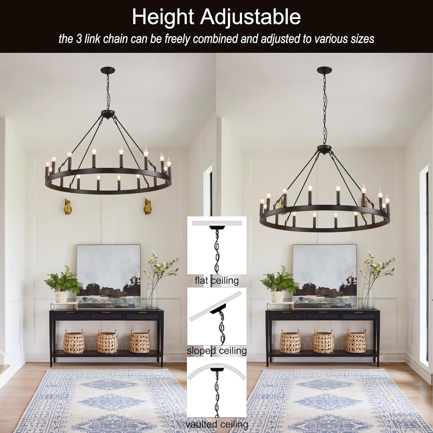 Large Industrial Black Wagon Wheel Chandelier