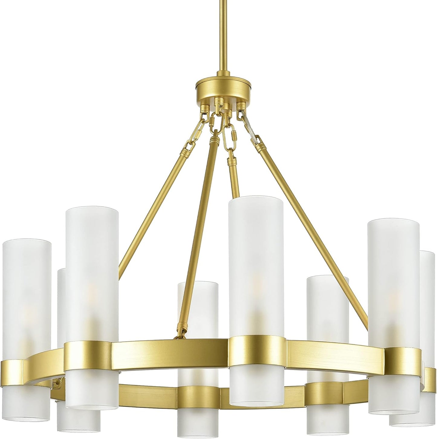 Teramo Gold Chandelier Dining Room Light Fixture Small Wagon Wheel Chandelier round Industrial Modern Farmhouse Chandeliers for Dining Room Foyer, Clear Glass, UL Listed