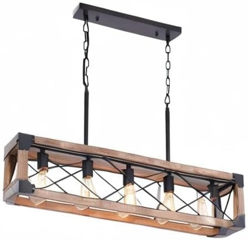 Farmhouse 5-Light Linear Chandelier with Solid Wood