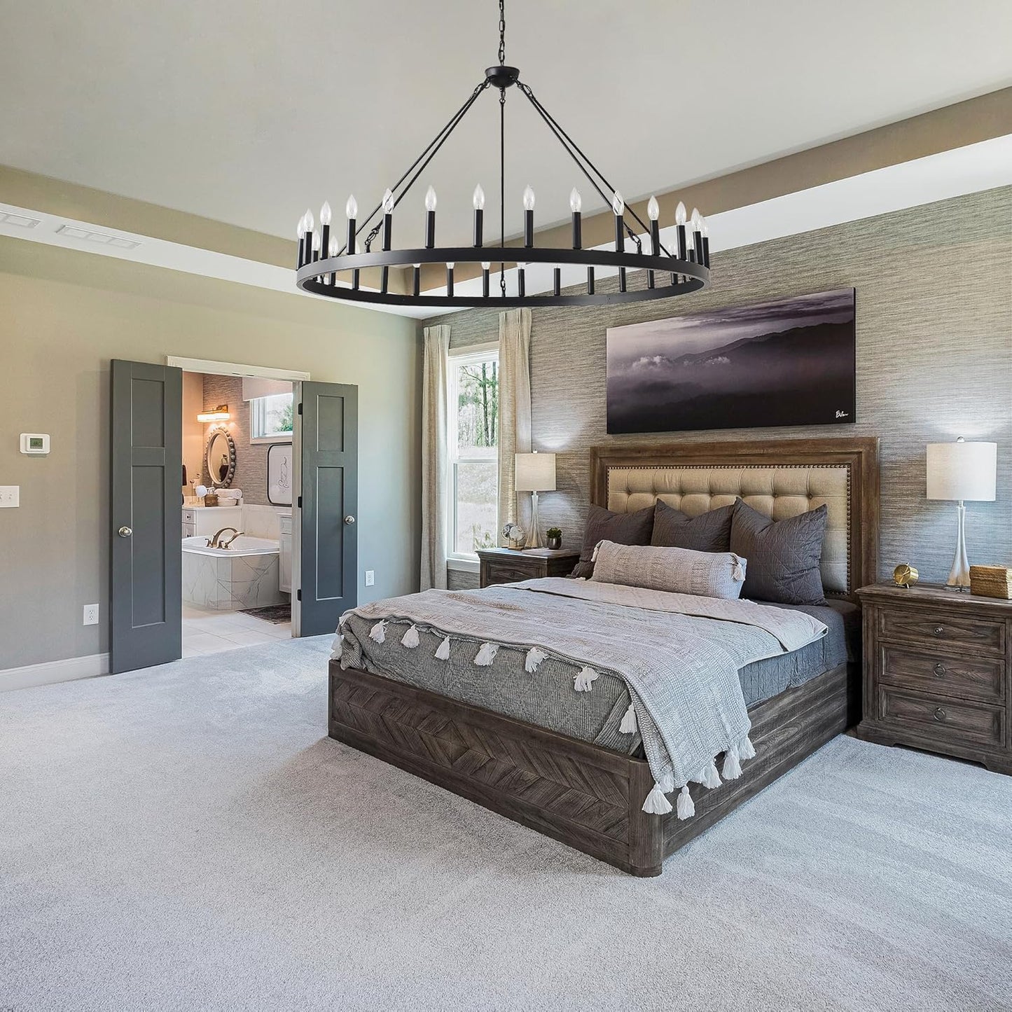 53 Inch Large Black Wagon Wheel Farmhouse Chandelier