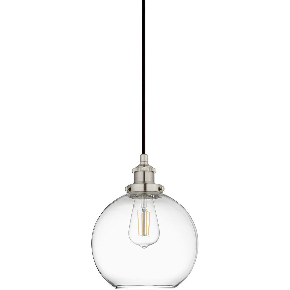Large Brushed Nickel Glass Globe Pendant Light
