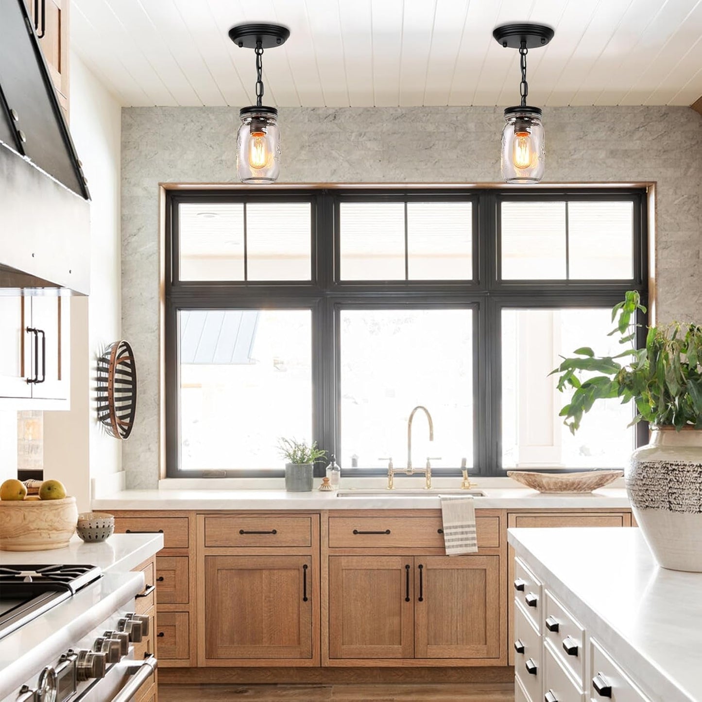 1-5 Light Glass Mason Jar Pendant Light Fixture