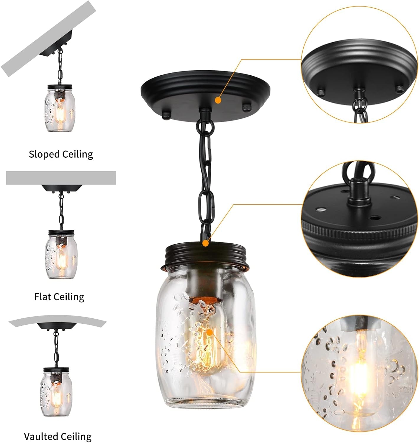1-5 Light Glass Mason Jar Pendant Light Fixture