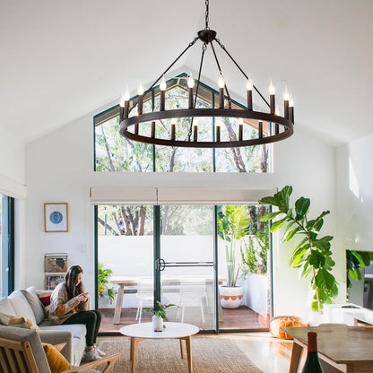 Farmhouse Wagon Wheel Chandelier