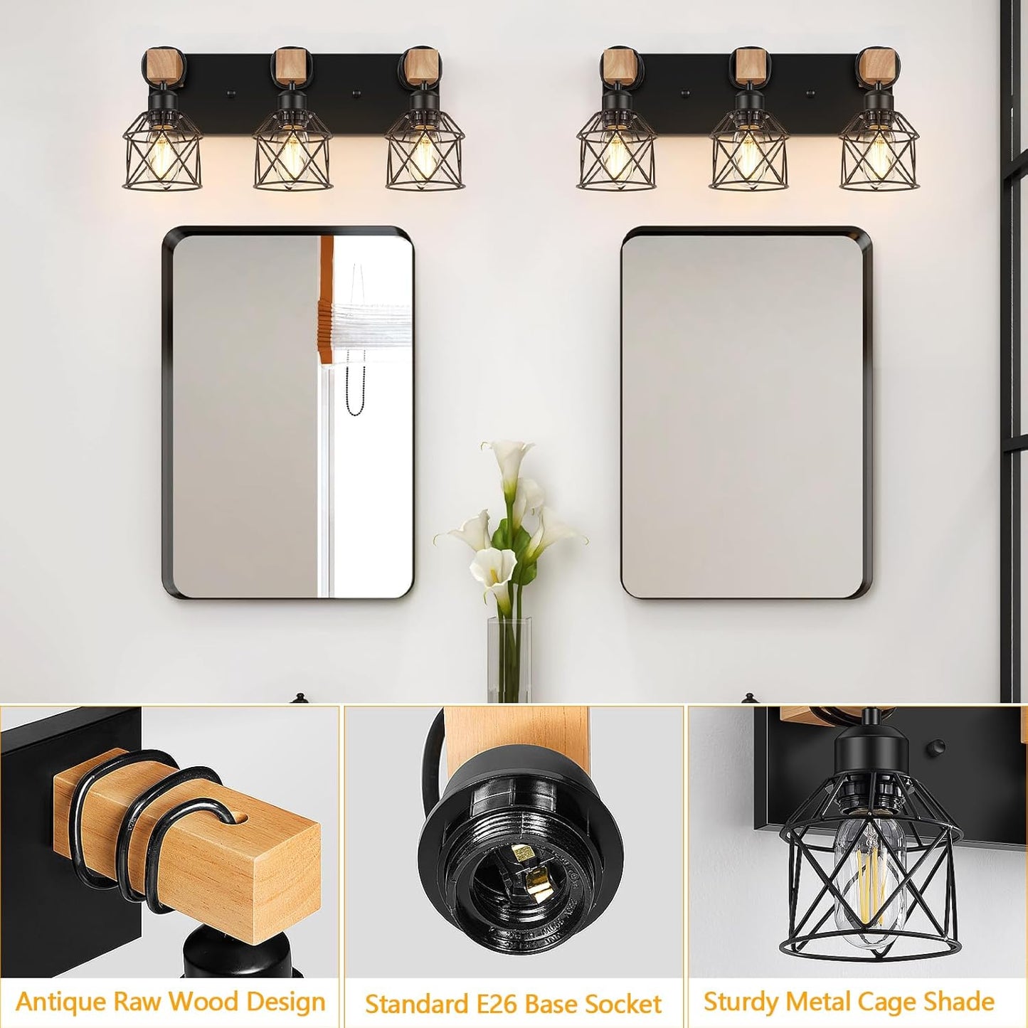 3-Light Farmhouse Vanity Light for Bathroom