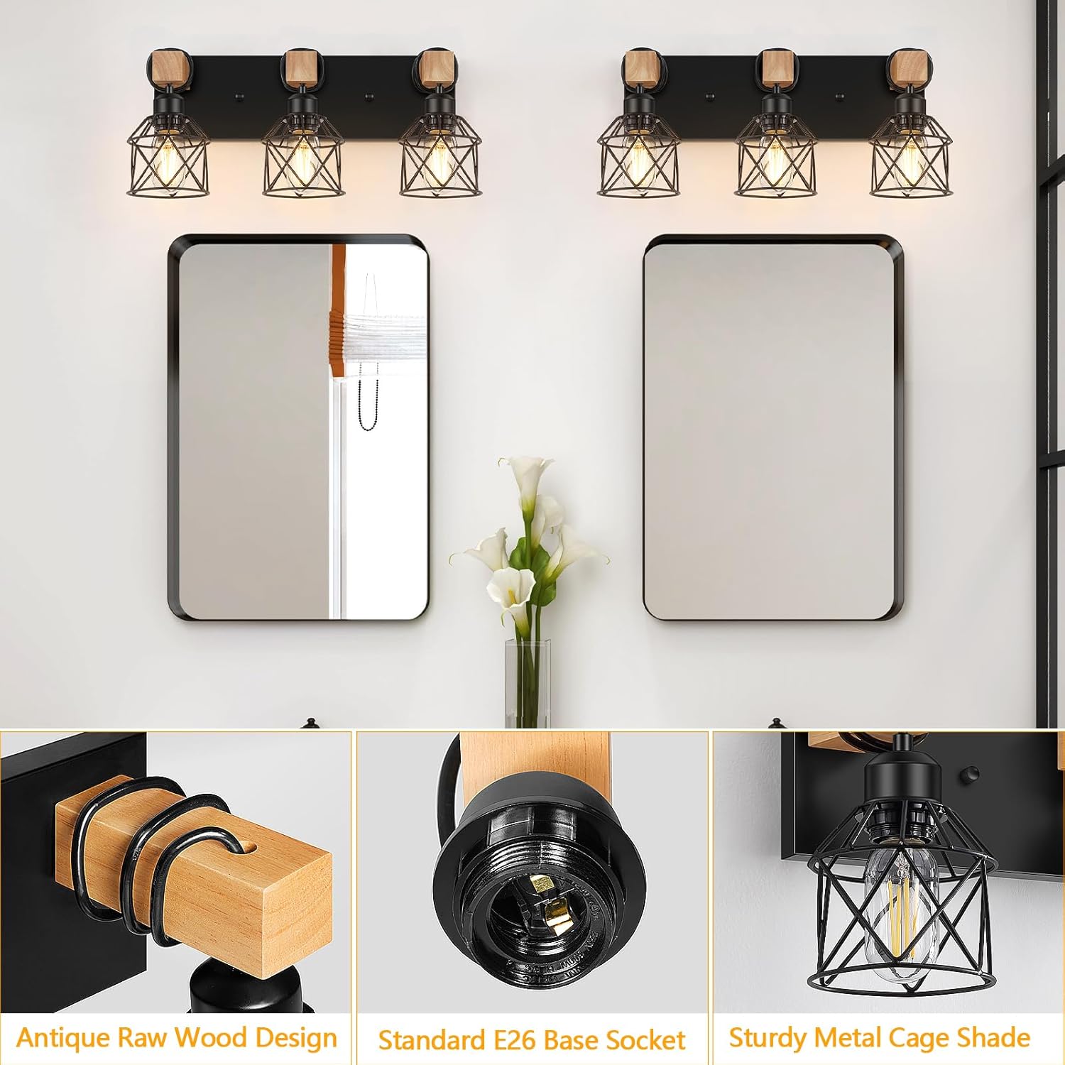 3-Light Farmhouse Vanity Light for Bathroom