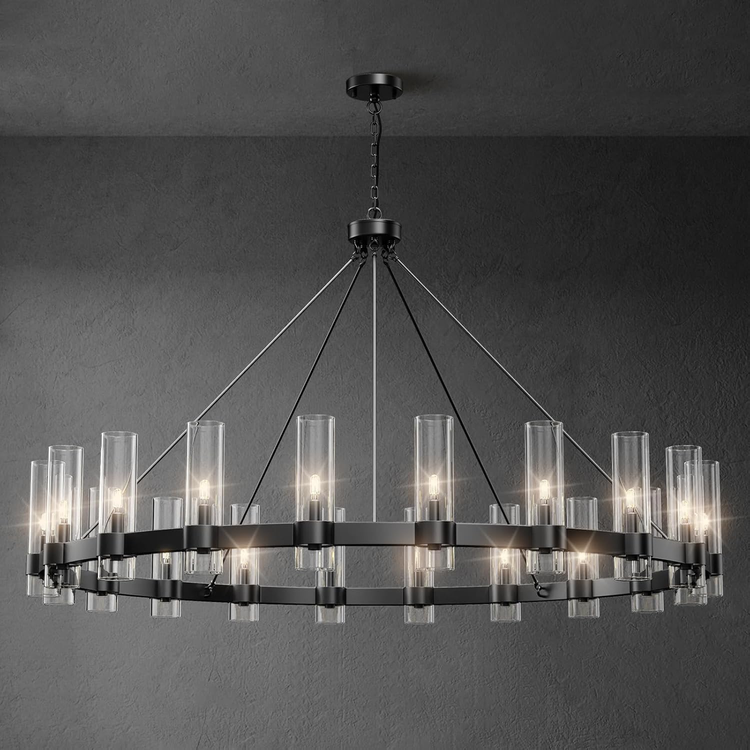 60 Inch Large Black Wagon Wheel Chandelier