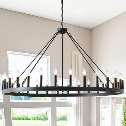 53 Inch Large Black Wagon Wheel Farmhouse Chandelier
