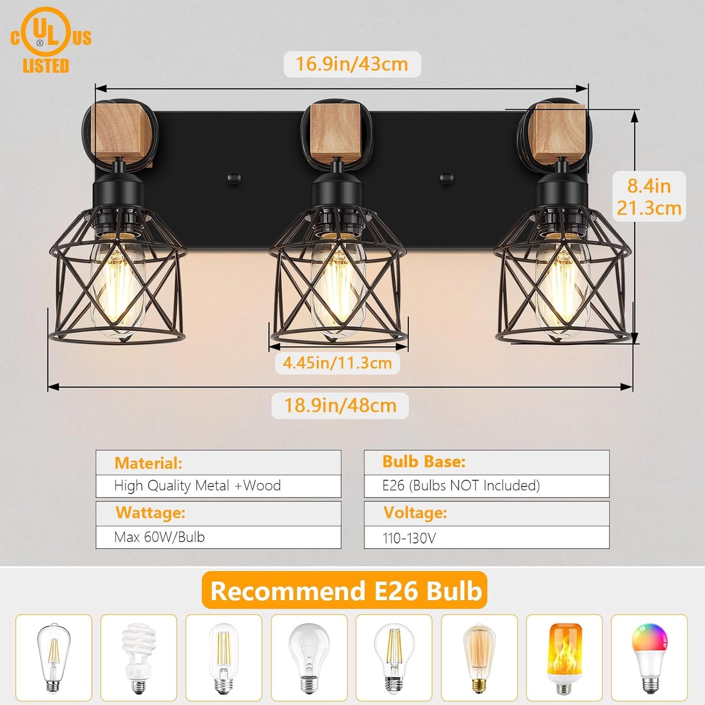 3-Light Farmhouse Vanity Light for Bathroom