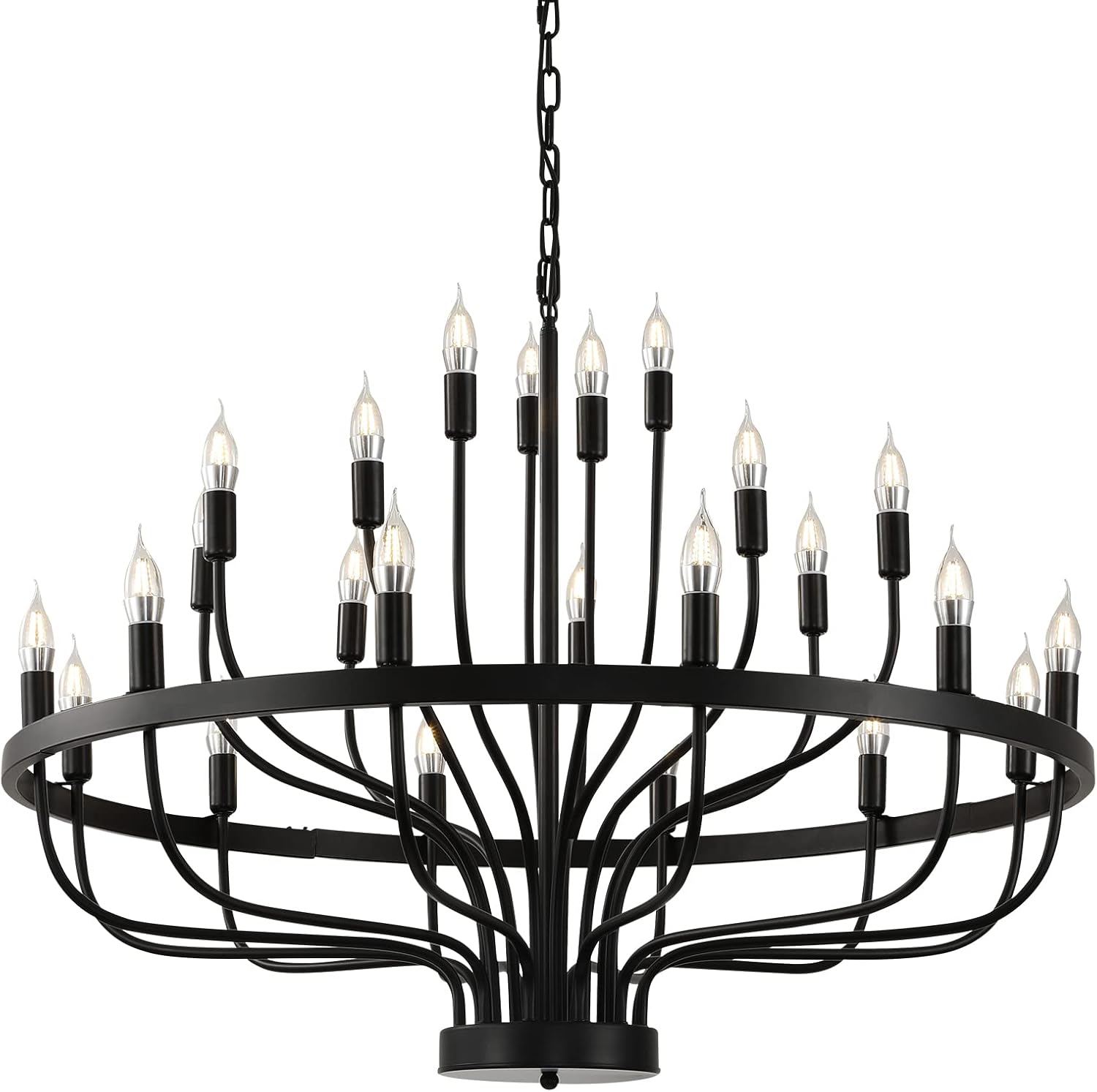 24 Light Black Candle Wagon Wheel Chandelier
