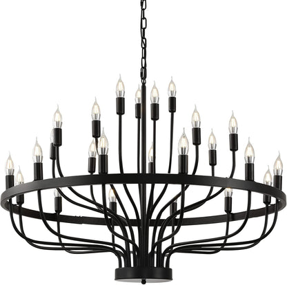 24 Light Black Candle Wagon Wheel Chandelier