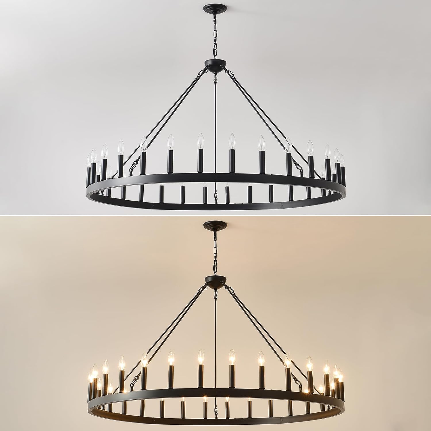 53 Inch Large Black Wagon Wheel Farmhouse Chandelier
