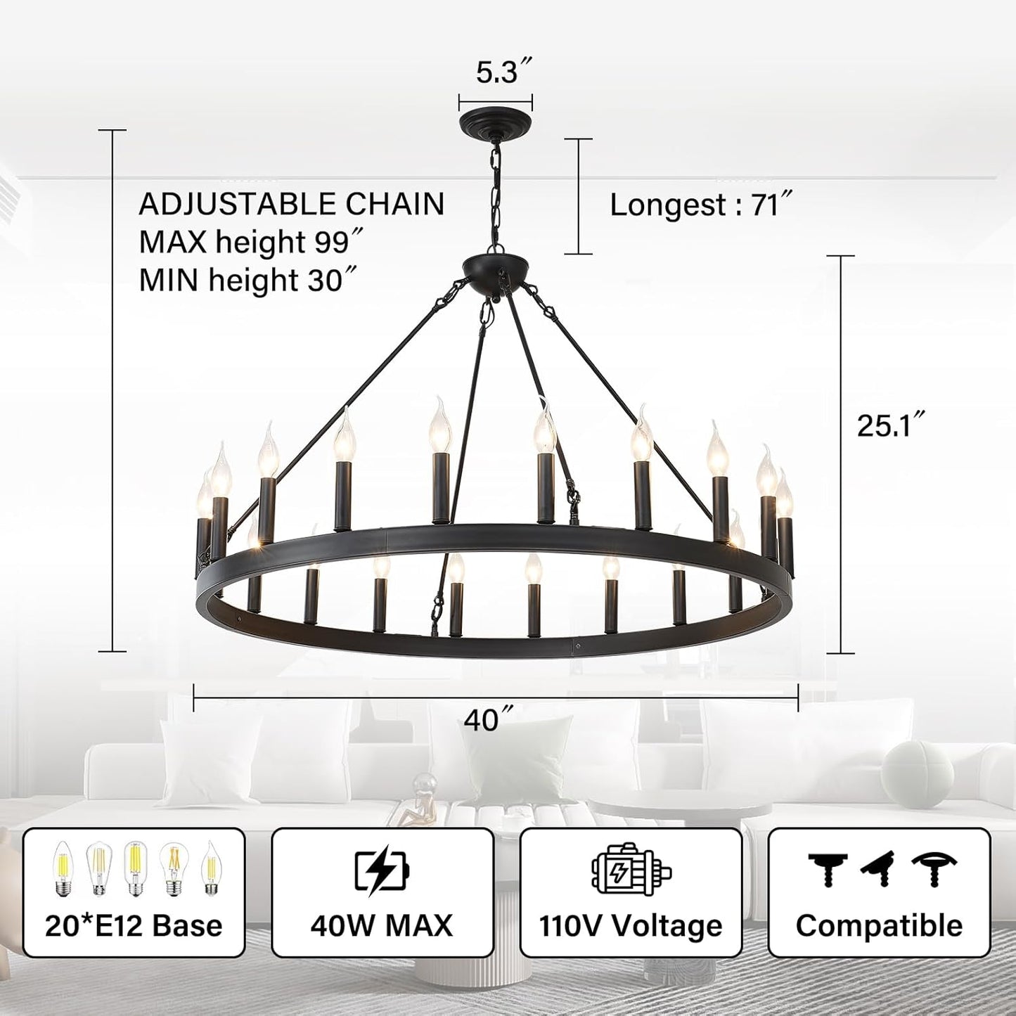 Farmhouse Wagon Wheel Chandelier