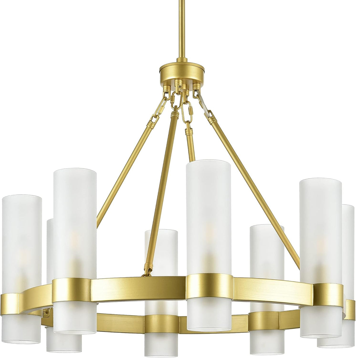Teramo Gold Chandelier Dining Room Light Fixture Small Wagon Wheel Chandelier round Industrial Modern Farmhouse Chandeliers for Dining Room Foyer, Clear Glass, UL Listed