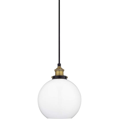 Large Black/Brass Glass Globe Pendant Light with milk glass shade