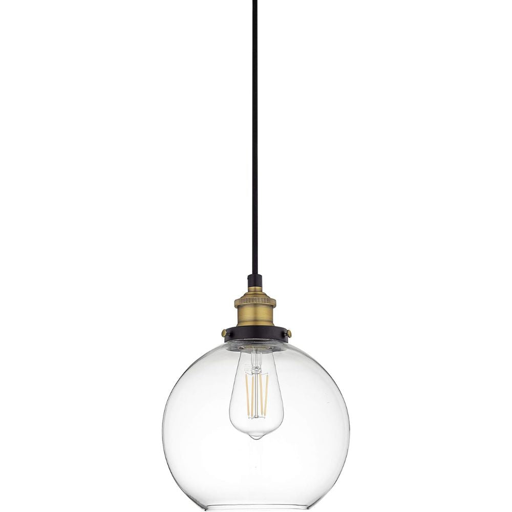 Large Black/Brass Glass Globe Pendant Light 