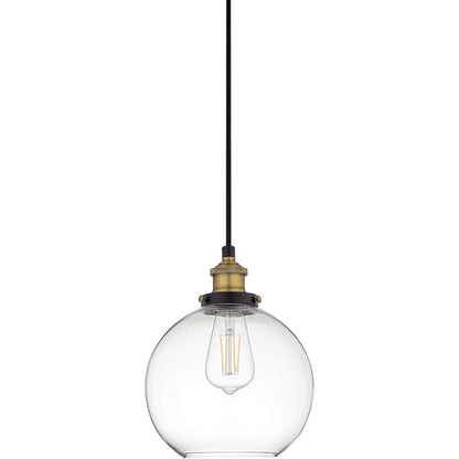 Large Black/Brass Glass Globe Pendant Light 