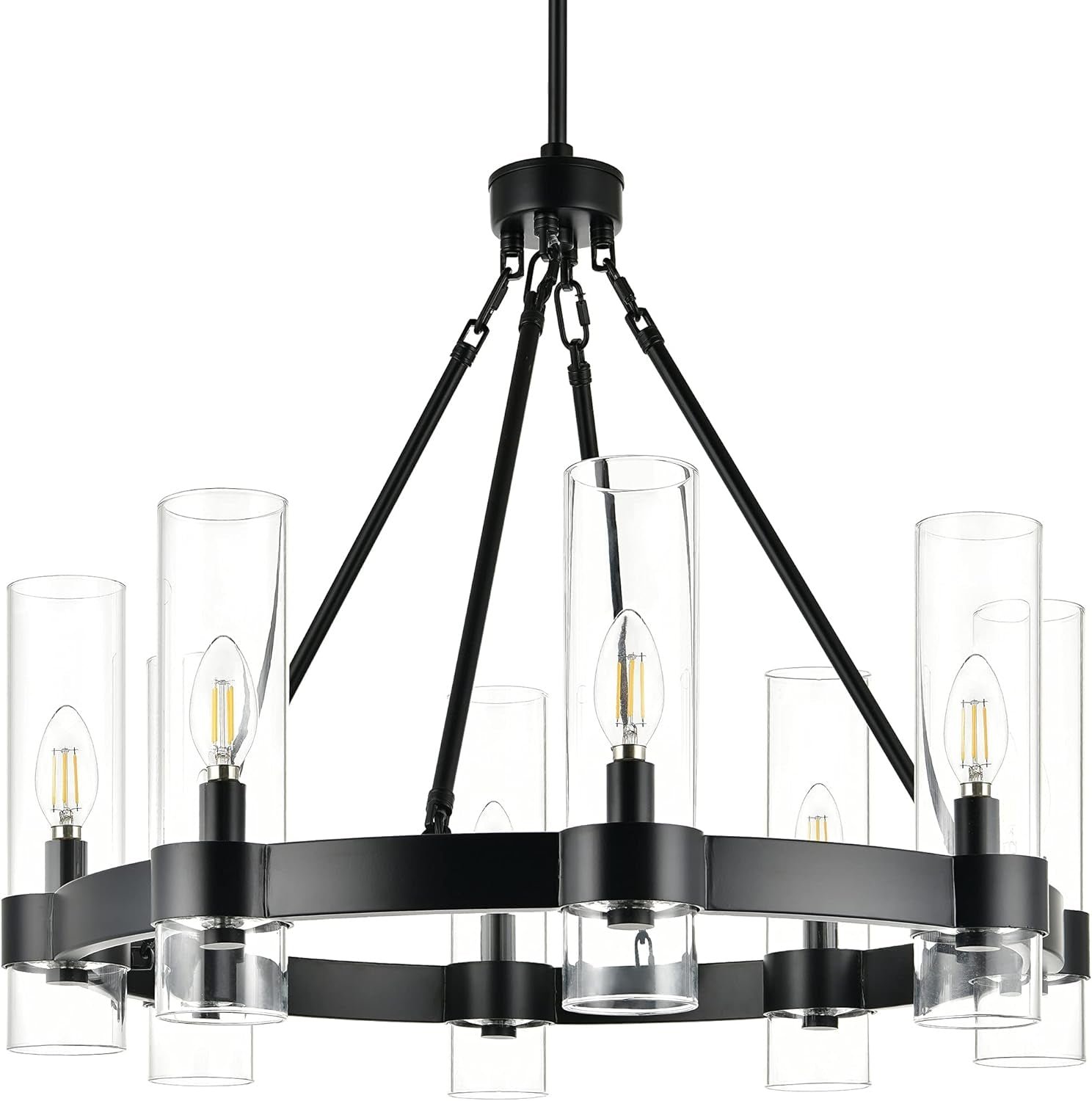 Teramo Gold Chandelier Dining Room Light Fixture Small Wagon Wheel Chandelier round Industrial Modern Farmhouse Chandeliers for Dining Room Foyer, Clear Glass, UL Listed