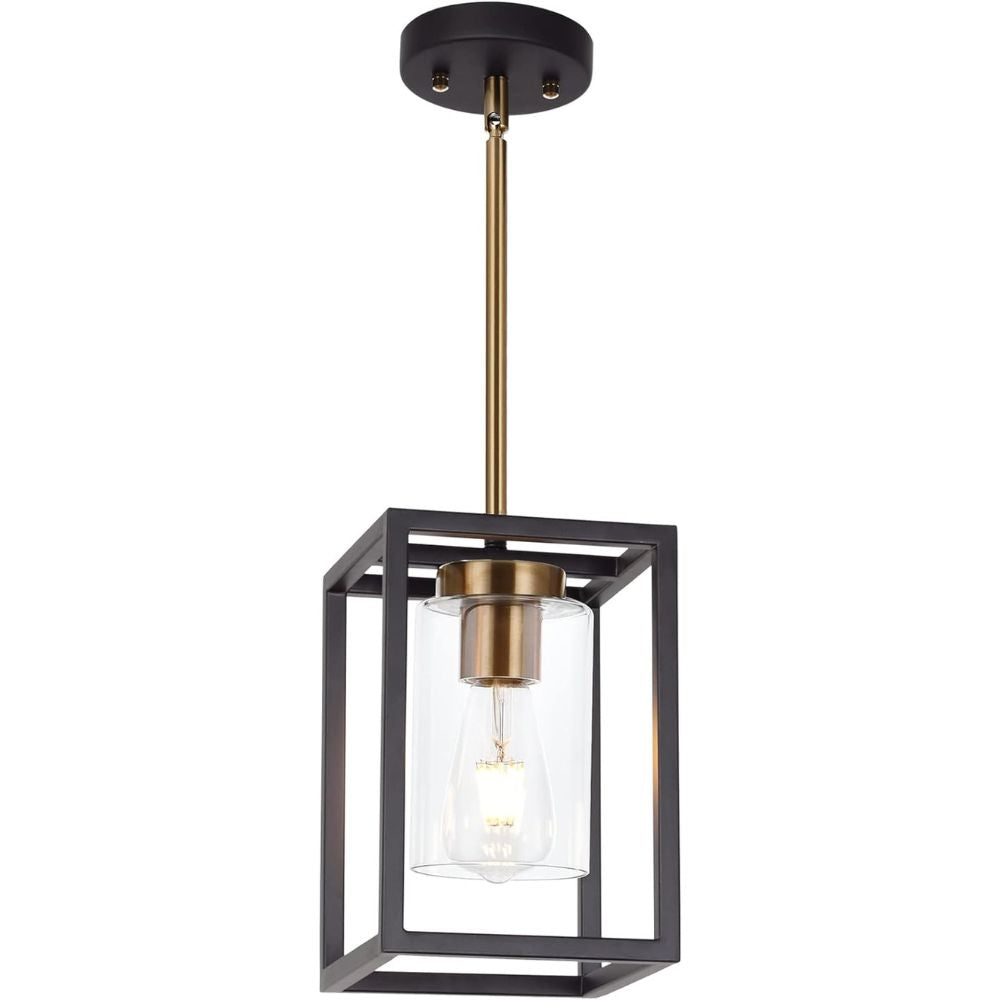 black and brass rectangular farmhouse pendant light