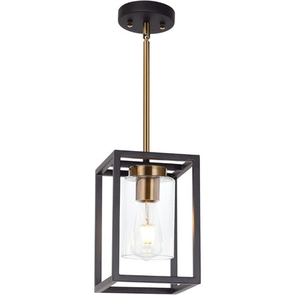 black and brass rectangular farmhouse pendant light