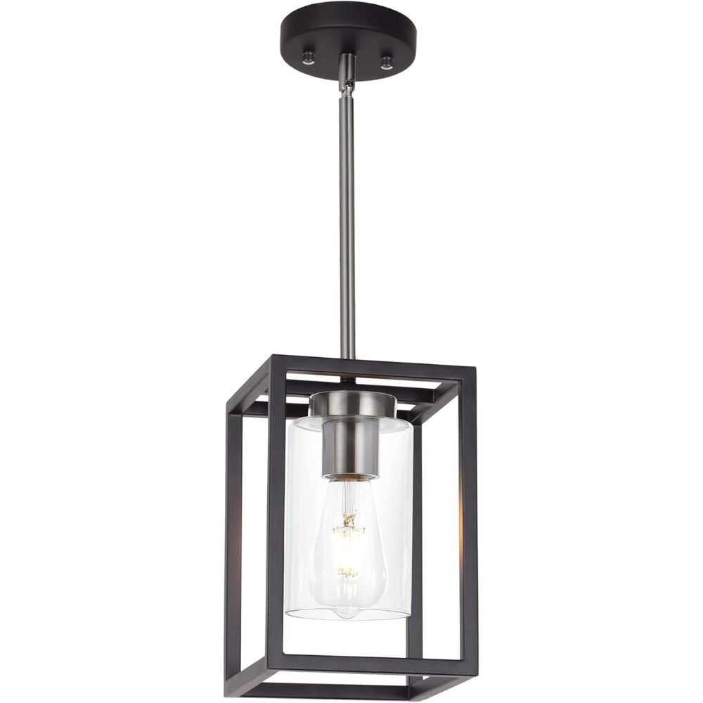 black and brushed nickel rectangular farmhouse pendant light