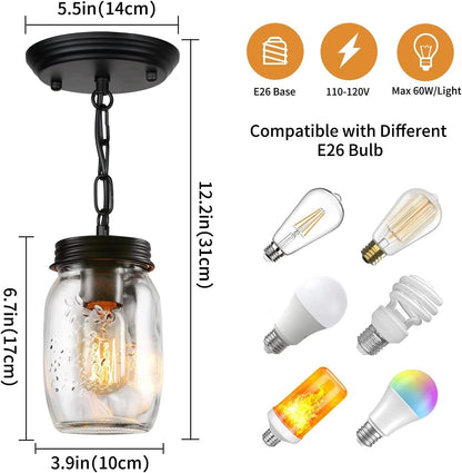 1-5 Light Glass Mason Jar Pendant Light Fixture