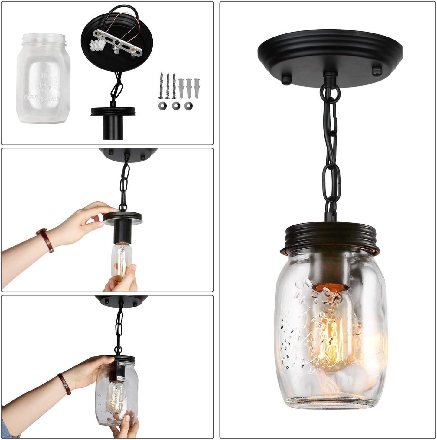 1-5 Light Glass Mason Jar Pendant Light Fixture