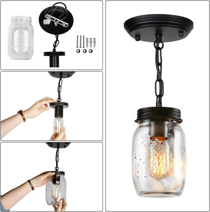 1-5 Light Glass Mason Jar Pendant Light Fixture