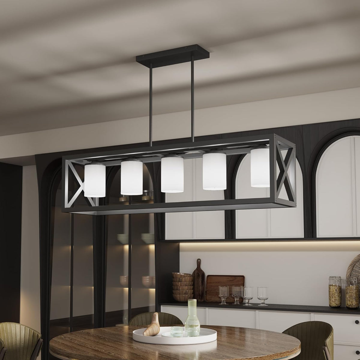 Farmhouse 5 Light Metal Linear Chandelier 